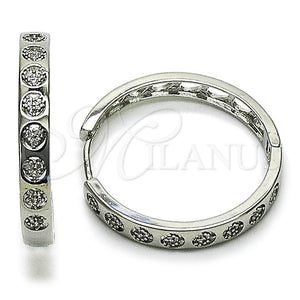 Argolla Huggie 02.237.0077.1.30 Rodio Laminado, Diseño de Corazón, con Micro Pave Blanca, Pulido, Rodinado