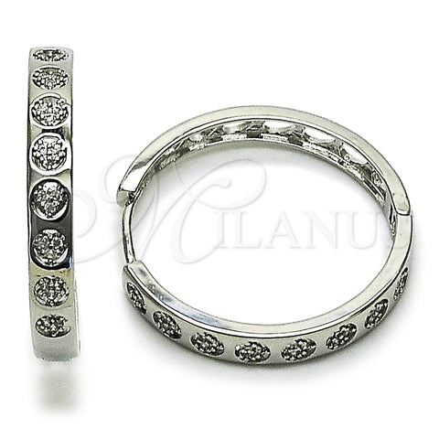 Argolla Huggie 02.237.0077.1.30 Rodio Laminado, Diseño de Corazón, con Micro Pave Blanca, Pulido, Rodinado