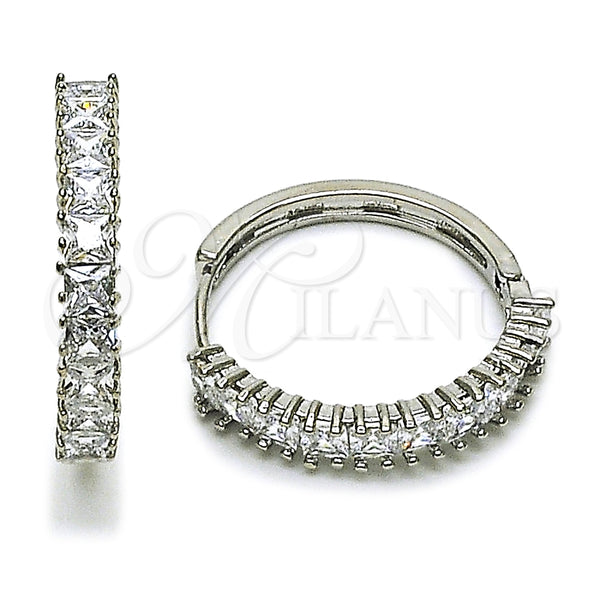 Argolla Huggie 02.237.0078.1.25 Rodio Laminado, con Zirconia Cubica Blanca, Pulido, Rodinado
