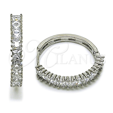 Argolla Huggie 02.237.0078.1.25 Rodio Laminado, con Zirconia Cubica Blanca, Pulido, Rodinado