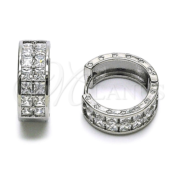 Argolla Huggie 02.237.0063.1.20 Rodio Laminado, Diseño de Estrella, con Zirconia Cubica Blanca, Pulido, Rodinado