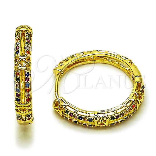 Argolla Huggie 02.237.0079.28 Oro Laminado, con Micro Pave Multicolor, Pulido, Tono Dorado