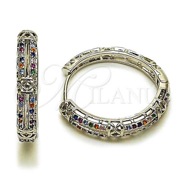 Argolla Huggie 02.237.0079.1.28 Rodio Laminado, con Micro Pave Multicolor, Pulido, Rodinado