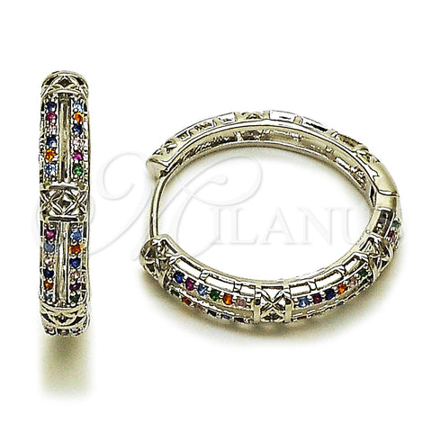 Argolla Huggie 02.237.0079.1.28 Rodio Laminado, con Micro Pave Multicolor, Pulido, Rodinado
