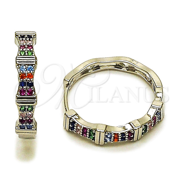 Argolla Huggie 02.237.0072.3.25 Rodio Laminado, con Micro Pave Multicolor, Pulido, Rodinado