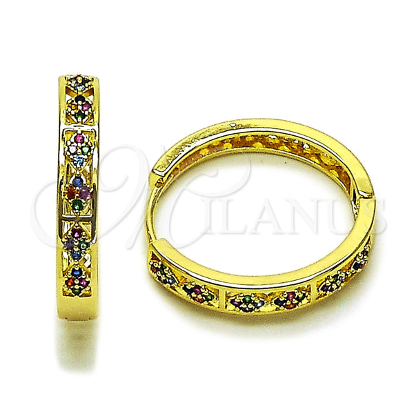 Argolla Huggie 02.237.0080.25 Oro Laminado, con Micro Pave Multicolor, Pulido, Tono Dorado