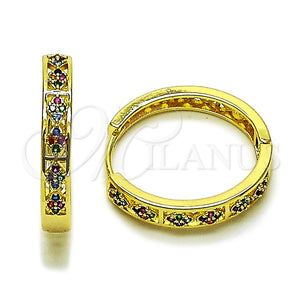 Argolla Huggie 02.237.0080.25 Oro Laminado, con Micro Pave Multicolor, Pulido, Tono Dorado