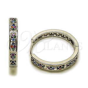 Argolla Huggie 02.237.0080.1.25 Rodio Laminado, con Micro Pave Multicolor, Pulido, Rodinado
