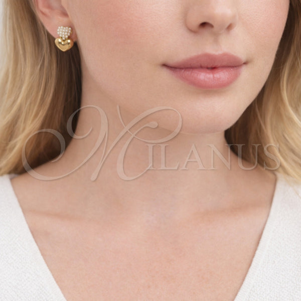 Arete Dormilona 02.379.0092 Oro Laminado, Diseño de Corazón, con Perla Marfil, Pulido, Tono Dorado