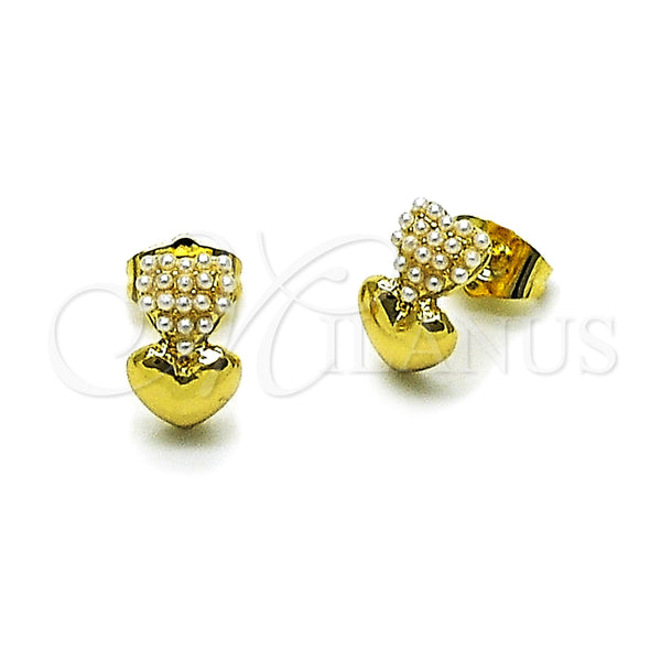 Arete Dormilona 02.379.0092 Oro Laminado, Diseño de Corazón, con Perla Marfil, Pulido, Tono Dorado