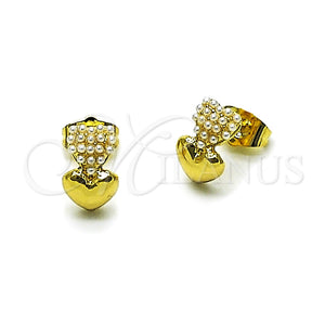 Arete Dormilona 02.379.0092 Oro Laminado, Diseño de Corazón, con Perla Marfil, Pulido, Tono Dorado