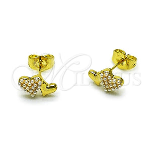Arete Dormilona 02.379.0093 Oro Laminado, Diseño de Corazón, con Perla Marfil, Pulido, Tono Dorado