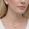 Juego de Arete y Dije de Adulto 10.379.0107 Oro Laminado, Diseño de Cluster, con Perla Marfil y Micro Pave Blanca, Pulido, Tono Dorado