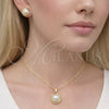 Juego de Arete y Dije de Adulto 10.379.0109 Oro Laminado, Diseño de Nudo, con Perla Marfil y Micro Pave Blanca, Pulido, Tono Dorado