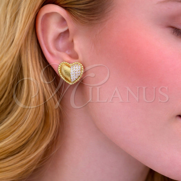 Arete Dormilona 02.213.0938 Oro Laminado, Diseño de Corazón, con Zirconia Cubica Blanca, Pulido, Tono Dorado