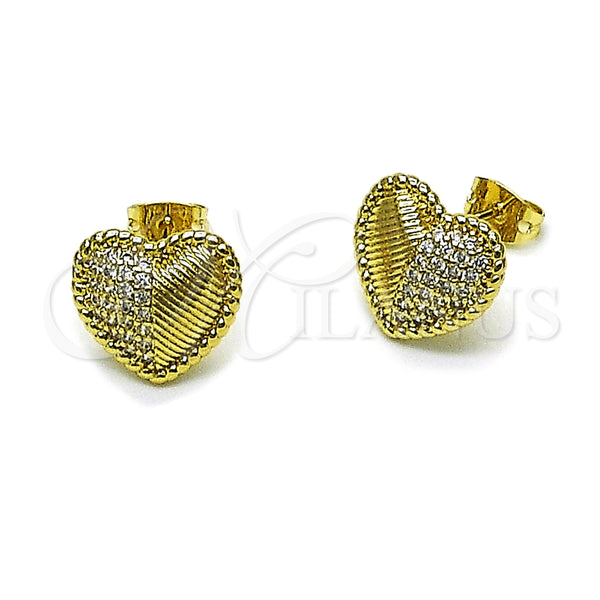 Arete Dormilona 02.213.0938 Oro Laminado, Diseño de Corazón, con Zirconia Cubica Blanca, Pulido, Tono Dorado