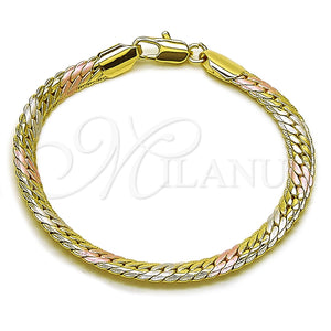 Pulsera Básica 03.213.0355.07 Oro Laminado, Diseño de Cubana, Pulido, Tres Tonos (Grosor 05.7 MM, 8 Pulgadas de Largo)