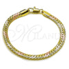 Pulsera Básica 03.213.0355.07 Oro Laminado, Diseño de Cubana, Pulido, Tres Tonos (Grosor 06 MM, 8 Pulgadas de Largo)