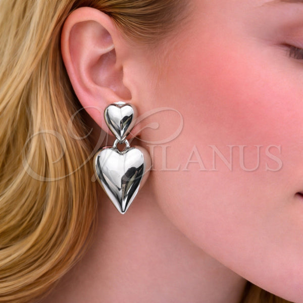Arete Dormilona 02.282.0019.1 Rodio Laminado, Diseño de Corazón, Pulido, Rodinado