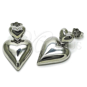 Arete Dormilona 02.282.0019.1 Rodio Laminado, Diseño de Corazón, Pulido, Rodinado