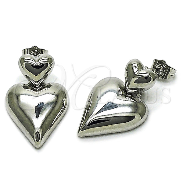 Arete Dormilona 02.282.0019.1 Rodio Laminado, Diseño de Corazón, Pulido, Rodinado