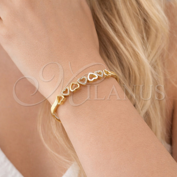Aro Individual 07.413.0007.04 Oro Laminado, Diseño de Corazón, con Micro Pave Blanca, Pulido, Tono Dorado (Grosor 07.2 MM, Talla 4 (2,25 de Diámetro))