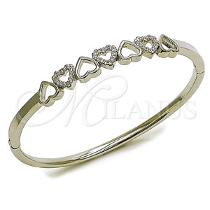 Aro Individual 07.413.0007.1.04 Rodio Laminado, Diseño de Corazón, con Micro Pave Blanca, Pulido, Rodinado (Grosor 07.2 MM, Talla 4 (2,25 de Diámetro))