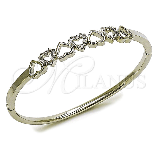 Aro Individual 07.413.0007.1.04 Rodio Laminado, Diseño de Corazón, con Micro Pave Blanca, Pulido, Rodinado (Grosor 07.2 MM, Talla 4 (2,25 de Diámetro))
