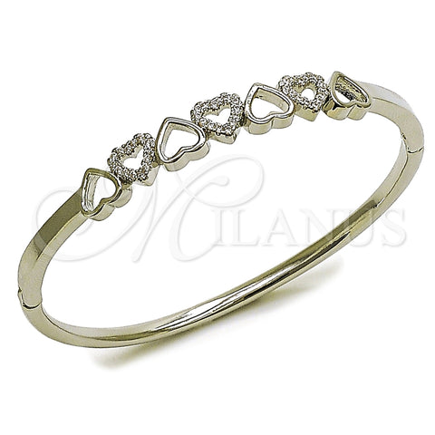 Aro Individual 07.413.0007.1.04 Rodio Laminado, Diseño de Corazón, con Micro Pave Blanca, Pulido, Rodinado (Grosor 07.2 MM, Talla 4 (2,25 de Diámetro))