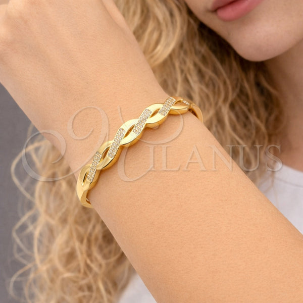 Aro Individual 07.413.0008.04 Oro Laminado, Diseño de Torcido, con Zirconia Cubica Blanca, Pulido, Tono Dorado (Grosor 08.2 MM, Talla 4 (2,25 de Diámetro))