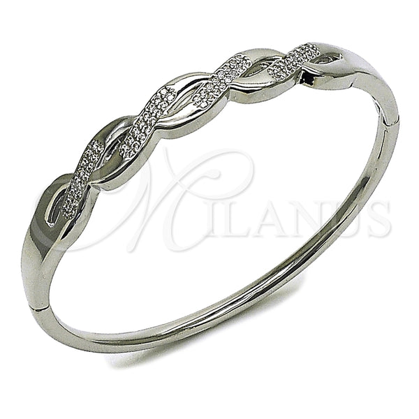 Aro Individual 07.413.0008.1.04 Rodio Laminado, Diseño de Torcido, con Micro Pave Blanca, Pulido, Rodinado (Grosor 08.2 MM, Talla 4 (2,25 de Diámetro))