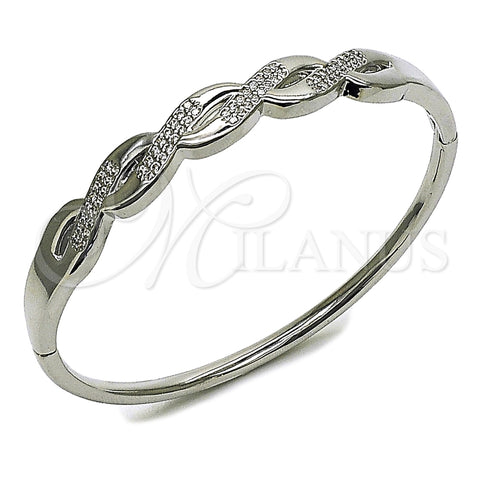 Aro Individual 07.413.0008.1.04 Rodio Laminado, Diseño de Torcido, con Micro Pave Blanca, Pulido, Rodinado (Grosor 08.2 MM, Talla 4 (2,25 de Diámetro))