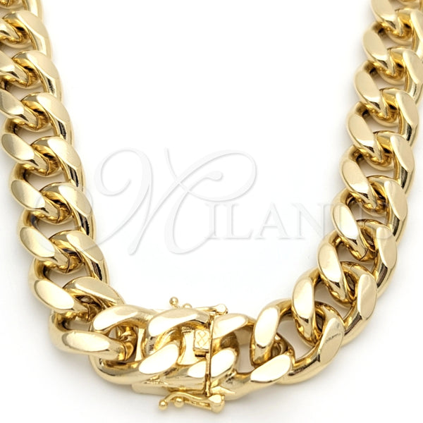 Gargantilla Basica 03.419.0017.30 Oro Laminado, Diseño de Miami Cubana, Pulido, Tono Dorado (Grosor 14 MM, 24 Pulgadas de Largo)