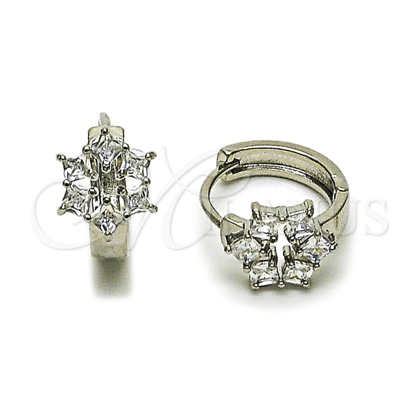 Argolla Huggie 02.210.0878.1.16 Rodio Laminado, Diseño de Cluster, con Zirconia Cubica Blanca, Pulido, Rodinado