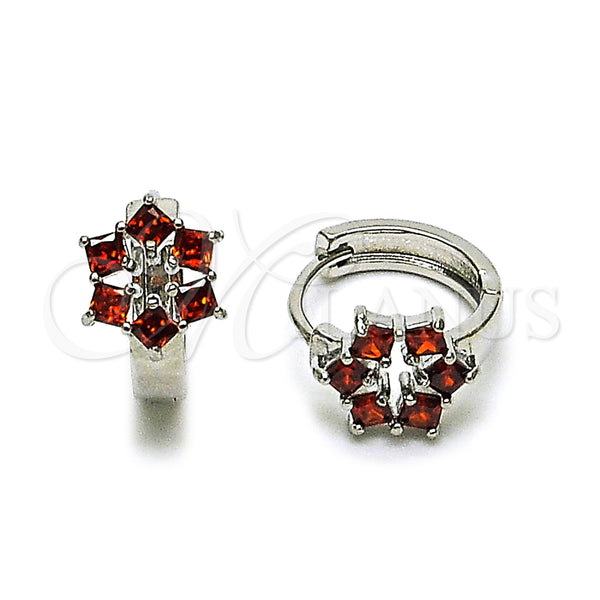 Argolla Huggie 02.210.0878.2.16 Rodio Laminado, Diseño de Cluster, con Zirconia Cubica Granate, Pulido, Rodinado