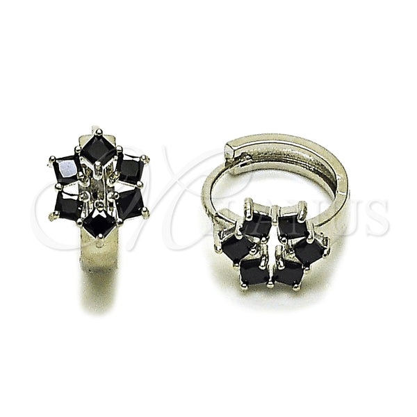 Argolla Huggie 02.210.0878.3.16 Rodio Laminado, Diseño de Cluster, con Zirconia Cubica Negro, Pulido, Rodinado