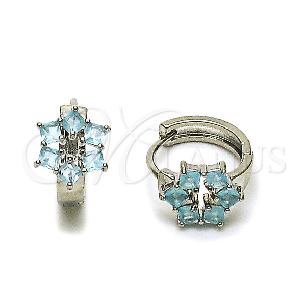 Argolla Huggie 02.210.0878.4.16 Rodio Laminado, Diseño de Cluster, con Zirconia Cubica Light Turquoise, Pulido, Rodinado