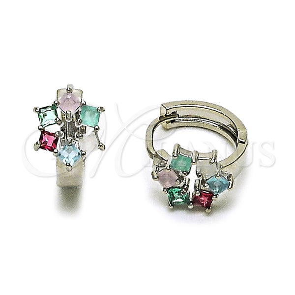 Argolla Huggie 02.210.0878.5.16 Rodio Laminado, Diseño de Cluster, con Zirconia Cubica Multicolor, Pulido, Rodinado