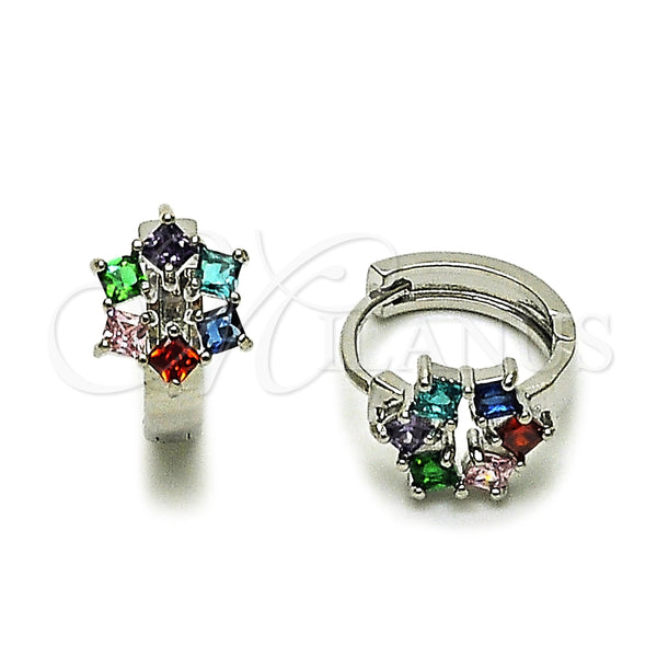Argolla Huggie 02.210.0878.6.16 Rodio Laminado, Diseño de Cluster, con Zirconia Cubica Multicolor, Pulido, Rodinado