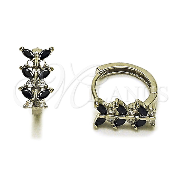 Argolla Huggie 02.210.0895.16 Rodio Laminado, Diseño de Mariposa, con Zirconia Cubica Negro y Blanca, Pulido, Rodinado