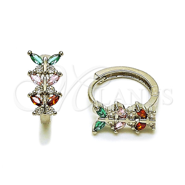 Argolla Huggie 02.210.0895.1.16 Rodio Laminado, Diseño de Mariposa, con Zirconia Cubica Multicolor, Pulido, Rodinado