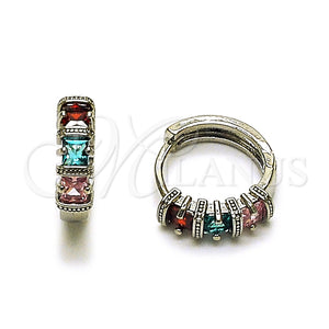 Argolla Huggie 02.210.0896.2.16 Rodio Laminado, con Zirconia Cubica Multicolor, Pulido, Rodinado