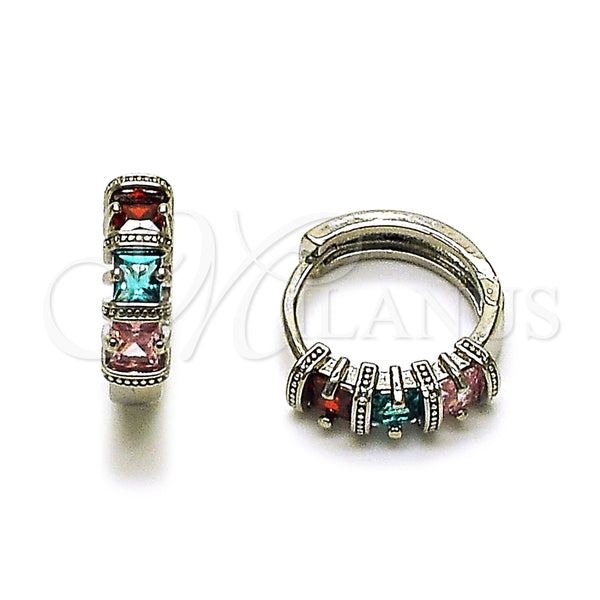 Argolla Huggie 02.210.0896.2.16 Rodio Laminado, con Zirconia Cubica Multicolor, Pulido, Rodinado