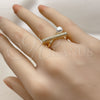 Anillo Multi Piedra 01.438.0005.1 Oro Laminado, Diseño de Bola, con Micro Pave Blanca y Perla Marfil, Pulido, Tono Dorado (Talla Unica)