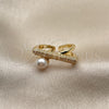 Anillo Multi Piedra 01.438.0005.1 Oro Laminado, Diseño de Bola, con Micro Pave Blanca y Perla Marfil, Pulido, Tono Dorado (Talla Unica)