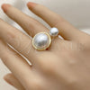 Anillo Multi Piedra 01.438.0006.1 Oro Laminado, Diseño de Bola, con Perla Marfil, Pulido, Tono Dorado (Talla Unica)