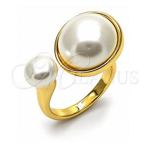 Anillo Multi Piedra 01.438.0006.1 Oro Laminado, Diseño de Bola, con Perla Marfil, Pulido, Tono Dorado (Talla Unica)