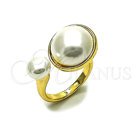 Anillo Multi Piedra 01.438.0006.1 Oro Laminado, Diseño de Bola, con Perla Marfil, Pulido, Tono Dorado (Talla Unica)