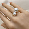 Anillo Multi Piedra 01.438.0007.1 Oro Laminado, Diseño de Bola, con Perla Marfil, Pulido, Tono Dorado (Talla Unica)