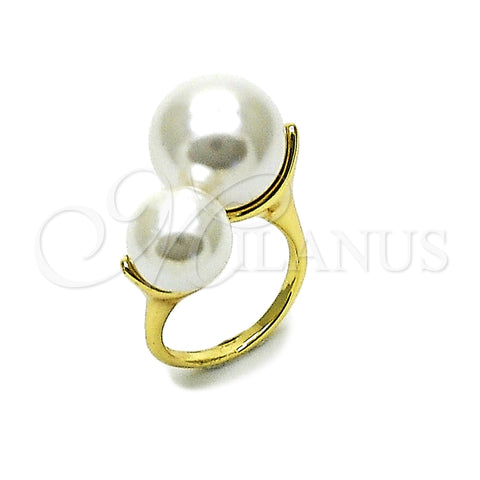Anillo Multi Piedra 01.438.0007.1 Oro Laminado, Diseño de Bola, con Perla Marfil, Pulido, Tono Dorado (Talla Unica)
